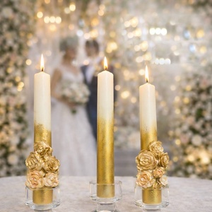 Arany virág esküvői gyertyaszett, Esküvő, Dekoráció, Gyertya & Gyertyatartó, Festett tárgyak, Gyertya-, mécseskészítés, MESKA