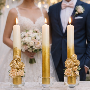 Arany virág esküvői gyertyaszett - esküvő - dekoráció - gyertya & gyertyatartó - Meska.hu