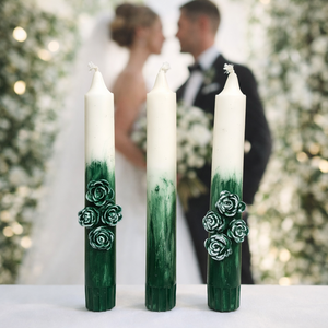 Vintage zöld esküvői gyertyaszett, Esküvő, Dekoráció, Gyertya & Gyertyatartó, Festett tárgyak, Gyertya-, mécseskészítés, MESKA