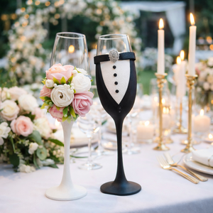 Festett esküvői pezsgőspohár szett, Esküvő, Emlék & Ajándék, Nászajándék, Esküvői pohár, pohárszett, Papírművészet, Üvegművészet, MESKA