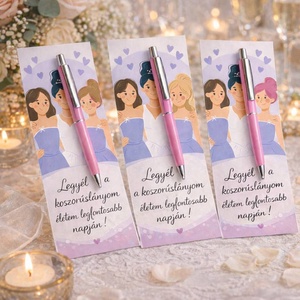 Koszorúslány felkérő golyóstollas ajándék, Esküvő, Meghívó & Kártya, Tanú felkérő, Fotó, grafika, rajz, illusztráció, Mindenmás, MESKA