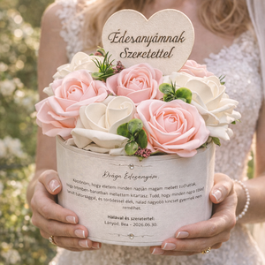 Rózsaszín-fehér szülőköszöntő virágdoboz, Esküvő, Emlék & Ajándék, Szülőköszöntő ajándék, Mindenmás, Virágkötés, MESKA