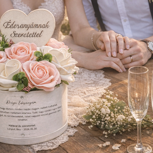 Rózsaszín-fehér szülőköszöntő virágdoboz - esküvő - emlék & ajándék - szülőköszöntő ajándék - Meska.hu