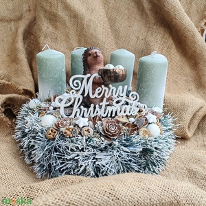 Sünis menta-fehér adventi asztali dísz - karácsony - adventi díszek - adventi koszorú - Meska.hu