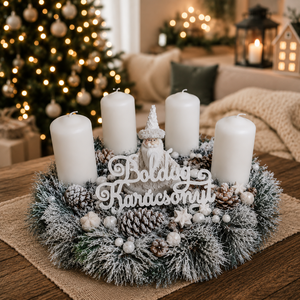 Fehér-ezüst adventi asztali dísz - Meska.hu