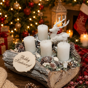Adventi asztali dísz cserélhető gyertyákkal, szarvassal - Meska.hu