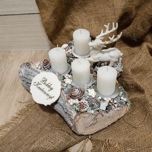 Adventi asztali dísz cserélhető gyertyákkal, szarvassal - karácsony - adventi díszek - adventi koszorú - Meska.hu