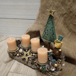 Adventi asztali dísz cserélhető gyertyákkal, macival - karácsony - adventi díszek - adventi koszorú - Meska.hu