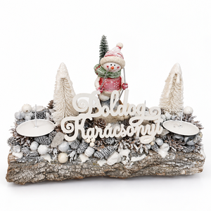 Fahasábra ültetett adventi koszorú síelő hóemberrel - karácsony - adventi díszek - adventi koszorú - Meska.hu