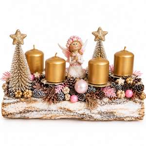Fahasábra ültetett adventi koszorú tündérrel - karácsony - adventi díszek - adventi koszorú - Meska.hu