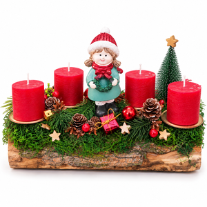 Fahasábra ültetett adventi koszorú kislánnyal - karácsony - adventi díszek - adventi koszorú - Meska.hu