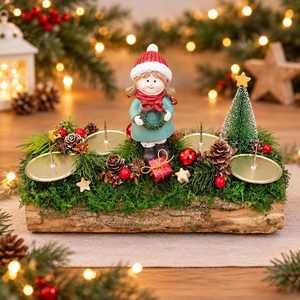 Fahasábra ültetett adventi koszorú kislánnyal - karácsony - adventi díszek - adventi koszorú - Meska.hu