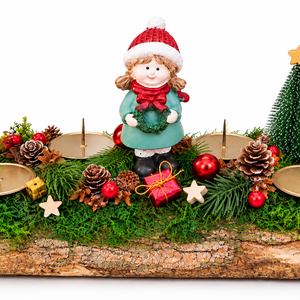 Fahasábra ültetett adventi koszorú kislánnyal - karácsony - adventi díszek - adventi koszorú - Meska.hu