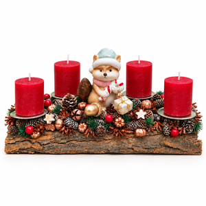 Fahasábra ültetett adventi asztali dísz rókával - karácsony - adventi díszek - adventi koszorú - Meska.hu