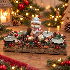 Fahasábra ültetett adventi asztali dísz rókával - karácsony - adventi díszek - adventi koszorú - Meska.hu