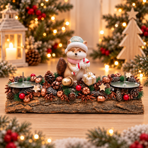 Fahasábra ültetett adventi asztali dísz rókával - karácsony - adventi díszek - adventi koszorú - Meska.hu