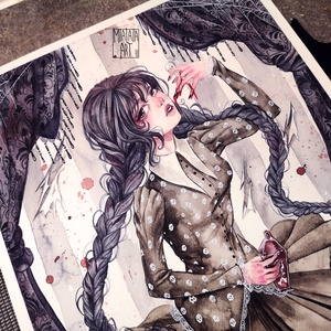 Wednesday Addams Fanart Print, Művészet, Festmény, Akvarell, Festészet, MESKA
