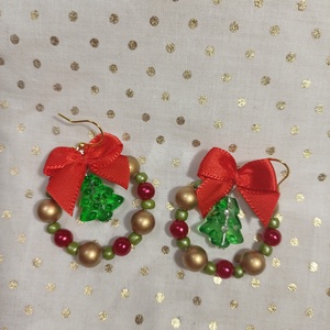 Adventi koszorú fülbevaló fenyőfával - ékszer - fülbevaló - lógós kerek fülbevaló - Meska.hu