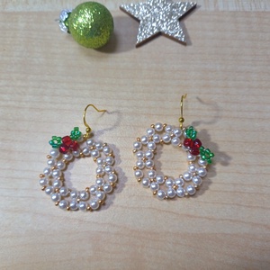 Fehér-arany koszorú magyallal - fülbevaló - ékszer - fülbevaló - lógós kerek fülbevaló - Meska.hu