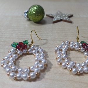 Fehér-arany koszorú magyallal - fülbevaló - ékszer - fülbevaló - lógós kerek fülbevaló - Meska.hu