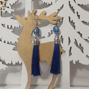 Sötétkék-ezüst bojtos fülbevaló - ékszer - fülbevaló - rojtos fülbevaló - Meska.hu