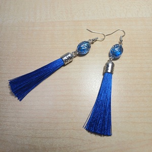 Sötétkék-ezüst bojtos fülbevaló, Ékszer, Fülbevaló, Rojtos fülbevaló, Ékszerkészítés, Gyöngyfűzés, gyöngyhímzés, MESKA