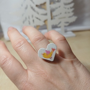 Madárkás szív alakú gyűrű - Meska.hu