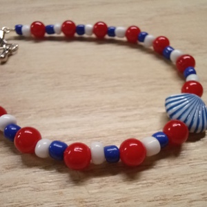 Tengerész hangulatú karkötő kagylós mintával, Ékszer, Karkötő, Gyöngyös karkötő, Ékszerkészítés, Gyöngyfűzés, gyöngyhímzés, MESKA