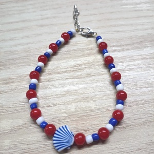 Tengerész hangulatú karkötő kagylós mintával - ékszer - karkötő - gyöngyös karkötő - Meska.hu