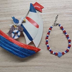 Tengerész hangulatú karkötő kagylós mintával - ékszer - karkötő - gyöngyös karkötő - Meska.hu