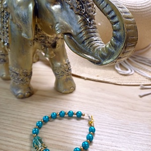 Türkizkék-arany karkötő hal mintával - ékszer - karkötő - gyöngyös karkötő - Meska.hu