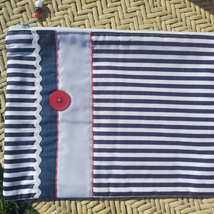 Kék-fehér csíkos, gombos neszesszer , Táska & Tok, Neszesszer, Varrás, MESKA