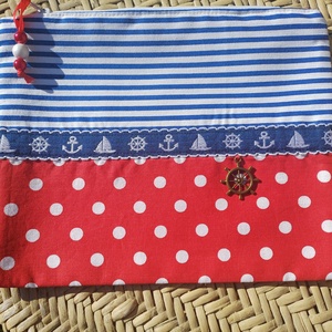 Tengerész mintás neszesszer csíkos-pöttyös, Táska & Tok, Neszesszer, Varrás, Gyöngyfűzés, gyöngyhímzés, MESKA