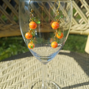 Narancs füzér fülbevaló , Ékszer, Fülbevaló, Lógó fülbevaló, Ékszerkészítés, Gyöngyfűzés, gyöngyhímzés, MESKA