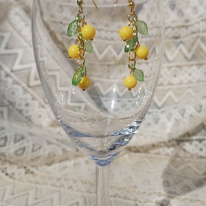 Citrom füzér fülbevaló , Ékszer, Fülbevaló, Lógó fülbevaló, Ékszerkészítés, Gyöngyfűzés, gyöngyhímzés, MESKA