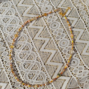 Arany-sárga gyöngyös nyaklánc, Ékszer, Nyaklánc, Gyöngyös nyaklánc, Ékszerkészítés, Gyöngyfűzés, gyöngyhímzés, MESKA