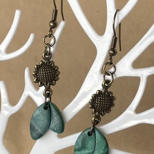 Napraforgós levél fülbevaló, Ékszer, Fülbevaló, Lógó fülbevaló, Ékszerkészítés, MESKA