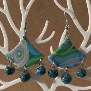Kék-zöld spirál, Ékszer, Fülbevaló, Lógó fülbevaló, Ékszerkészítés, MESKA