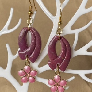 Bordó szalag virággal, Ékszer, Fülbevaló, Lógó fülbevaló, Ékszerkészítés, MESKA