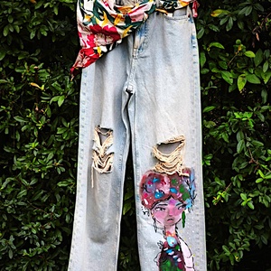 Bóbita, dizájner farmernadrág, Ruha & Divat, Női ruha, Nadrág, Festészet, MESKA