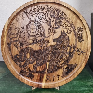 Skandináv Farkas és Életfa � Kézzel égetett Fa Falidísz - Meska.hu