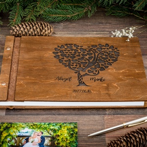 Fa borítású vendégkönyv, szív fa díszítéssel, A4 méretben - Meska.hu