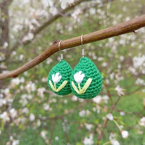 Fehér tulipános Húsvéti fülbevaló - ékszer - fülbevaló - lógó csepp fülbevaló - Meska.hu