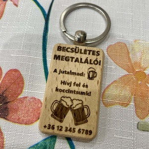 Becsületes megtaláló � sörös, egyedi telefonszámos fa kulcstartó, Táska & Tok, Kulcstartó & Táskadísz, Kulcstartó, Gravírozás, pirográfia, MESKA