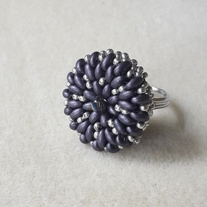 Lila ezüst gyűrű, Ékszer, Gyűrű, Gyöngyös gyűrű, Gyöngyfűzés, gyöngyhímzés, MESKA