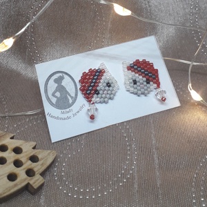 Télapó sapis cica bedugós fülbevaló, Ékszer, Fülbevaló, Pötty fülbevaló, Gyöngyfűzés, gyöngyhímzés, MESKA