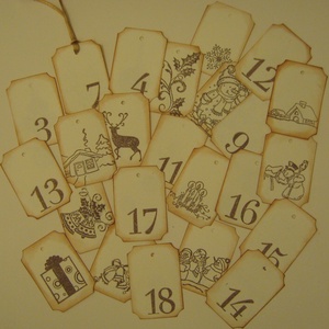 Adventi kártyák -  számozott - bélyegzőmintával díszített, Karácsony, Adventi díszek, Adventi naptár, Papírművészet, MESKA