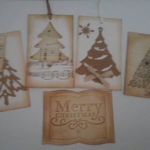 Tintázott karácsonyi ajándékkártya fenyőfával - felirattal - ajándékcsomagokhoz, kedves gondolatokhoz - egyedi termék - karácsony - karácsonyi ajándékozás - karácsonyi képeslap, üdvözlőlap, ajándékkísérő - Meska.hu