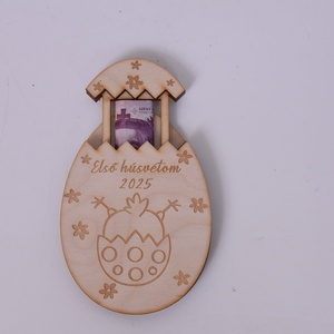 Húsvéti pénzátadó tojás névvel gravírozva, Ünnepi díszek, dekorációk, Húsvéti díszek és dekorációk, Húsvéti pénzátadó, Gravírozás, pirográfia, MESKA