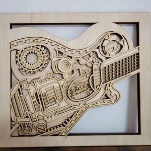 Lézervágott 3D fali gitár, Otthon & Életmód, Dekoráció, Kép & Falikép, Fából készült kép, Gravírozás, pirográfia, MESKA